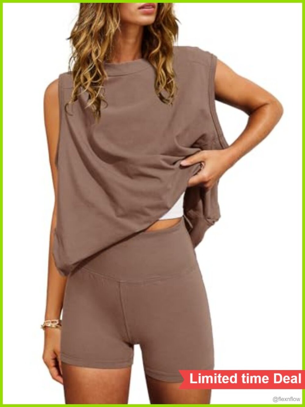 Women's 2 Piece Workout Set Biker Shorts & Muscle Tank Oversized